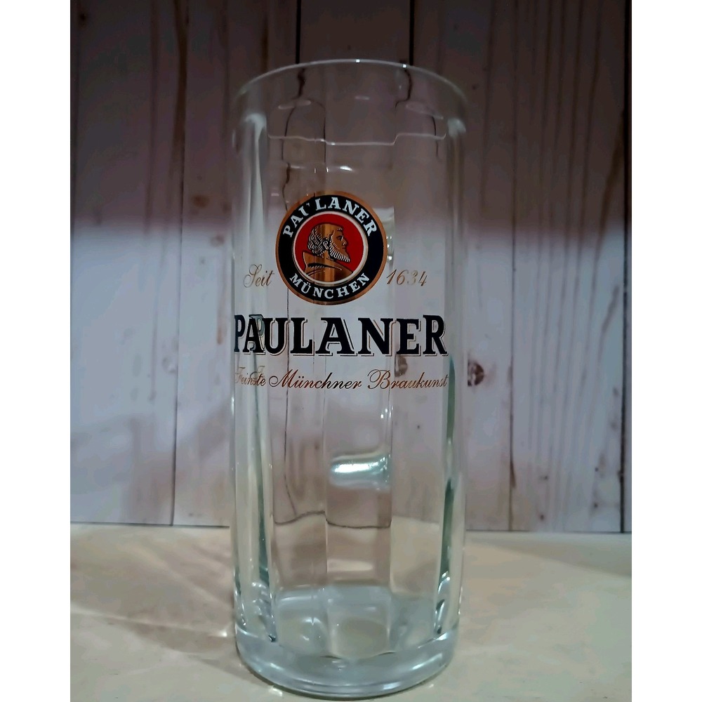 Vintage Paulaner Munchen Tankard Beveled Glass Beer Mug Germany 0.5 Liter 7.25"
